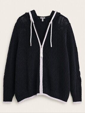 NWT Talbots Open Stitch Full Zip Hooded Sweater Indigo 3XP